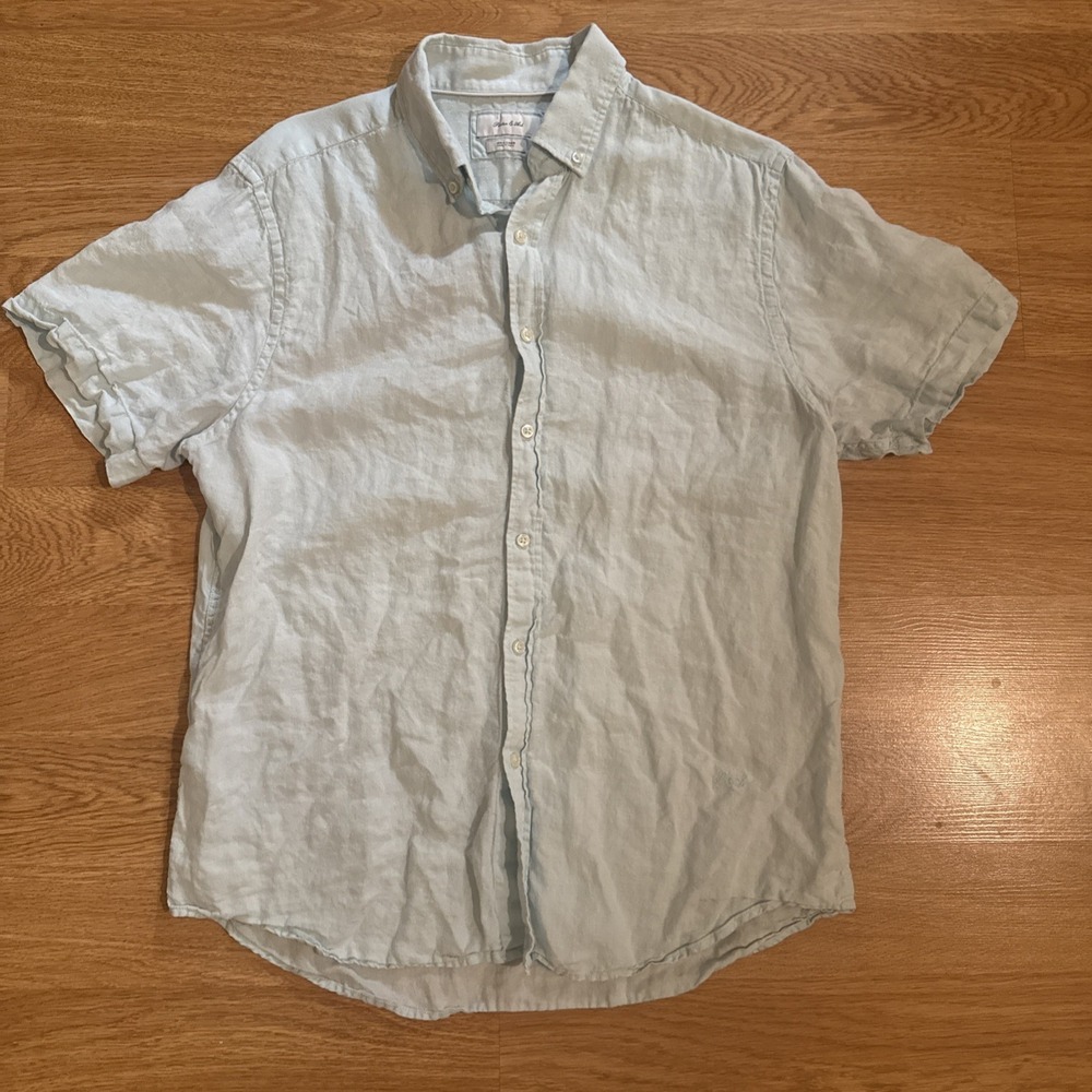 Porter & Ash 100% Linen Shirt Men's Large Light Blue Short Sleeve Casual Preppy